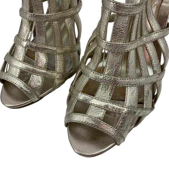 Carlos Santana Metallic Cage Heels Womens Size 7.5 Leather Buckle Open Toe 2318 - Picture 9 of 11